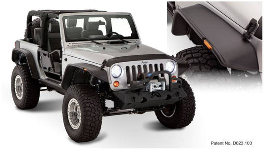 Bushwacker 07-18 Jeep Wrangler Flat Style Flares 4pc Fits 2-Door Sport Utility Only - Black - Mammoth Racing -