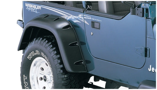 Bushwacker 87-95 Jeep Wrangler Cutout Style Flares 2pc Cutting Optional Not Renegade - Black - My Store