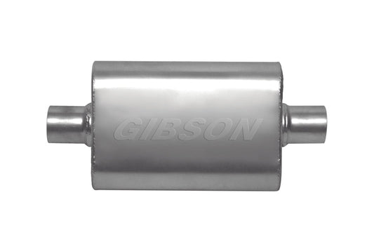 Gibson CFT Superflow Center/Center Oval Muffler - 4x9x18in/2.5in Inlet/2.5in Outlet - Stainless - Mammoth Racing -