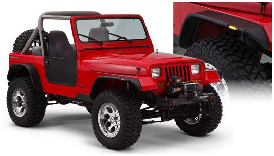 Bushwacker 87-95 Jeep Wrangler Flat Style Flares 4pc Excludes Renegade - Black - Mammoth Racing -