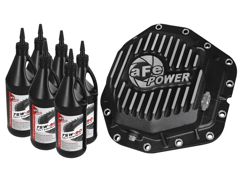 aFe Power Rear Diff Cover Black w/Machined Fins 17-19 Ford 6.7L (td) Dana M300-14 (Dually) w/ Oil - Mammoth Racing -
