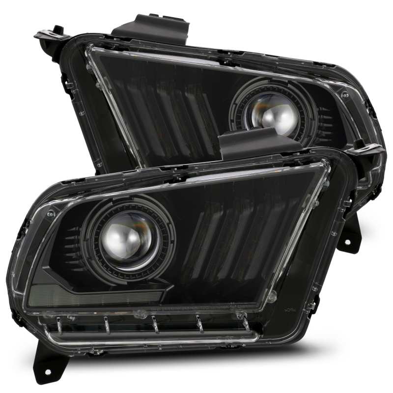 AlphaRex 10-12 Ford Mustang PRO-Series Projector Headlights Plank Style Black w/Top/Bottom DRL - Mammoth Racing -
