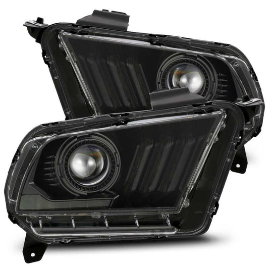 AlphaRex 10-12 Ford Mustang PRO-Series Projector Headlights Plank Style Black w/Top/Bottom DRL - Mammoth Racing -