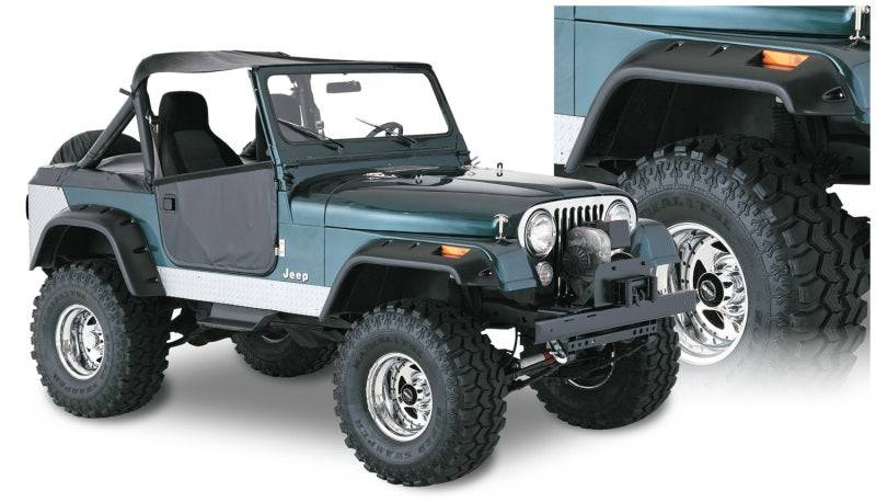 Bushwacker 59-83 Jeep CJ5 Cutout Style Flares 4pc - Black - Mammoth Racing -