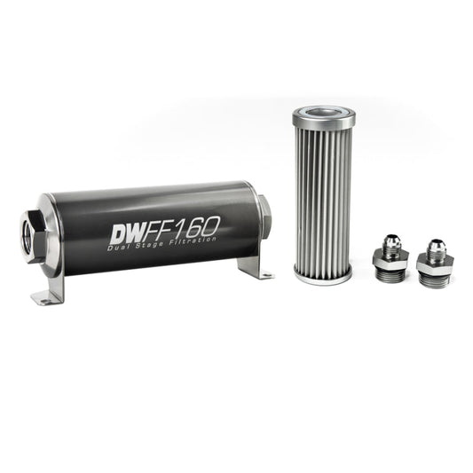 DeatschWerks Stainless Steel 6AN 5 Micron Universal Inline Fuel Filter Housing Kit (160mm) - Mammoth Racing -