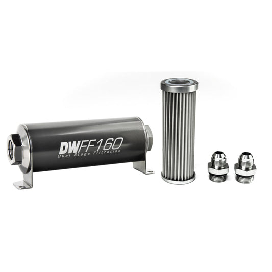 DeatschWerks Stainless Steel 8AN 5 Micron Universal Inline Fuel Filter Housing Kit (160mm) - Mammoth Racing -
