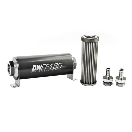 DeatschWerks Stainless Steel 3/8in 40 Micron Universal Inline Fuel Filter Housing Kit (160mm) - Mammoth Racing -