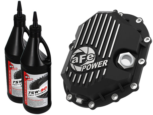 AFE Power 11-18 GM 2500-3500 AAM 9.25 Axle Front Diff Cover Black Machined w/ 2 Qts 75w90 Oil - Mammoth Racing -
