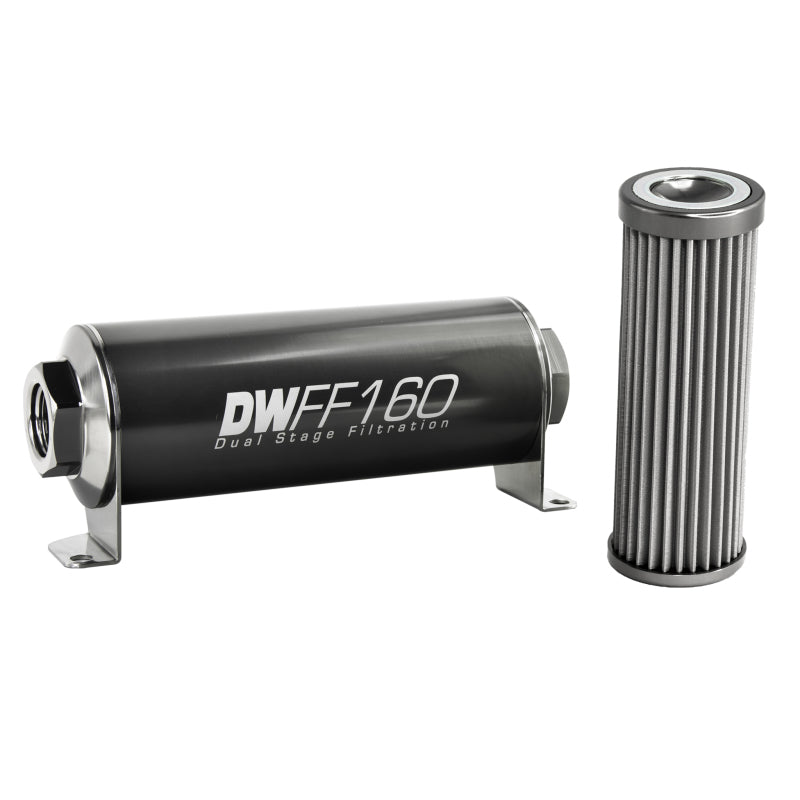 DeatschWerks Stainless Steel 8AN 40 Micron Universal Inline Fuel Filter Housing Kit (160mm) - Mammoth Racing -