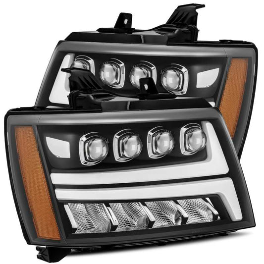 AlphaRex 07-13 Chevy Avalanche NOVA LED Proj Headlights Plank Style Matte Black w/Activ Light/DRL - My Store