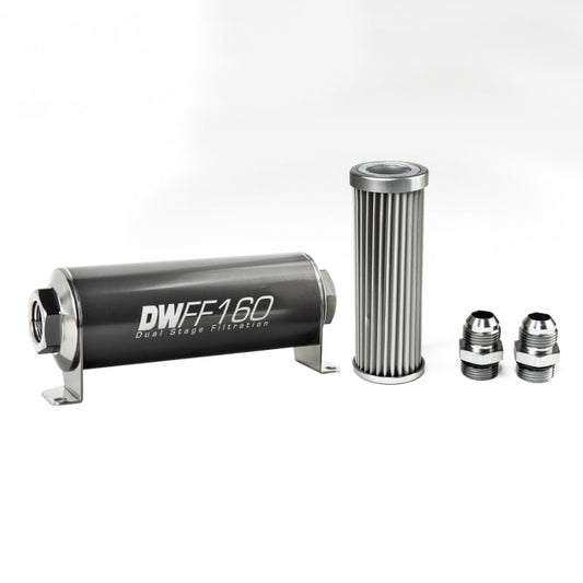 DeatschWerks Stainless Steel 10AN 5 Micron Universal Inline Fuel Filter Housing Kit (160mm) - Mammoth Racing -