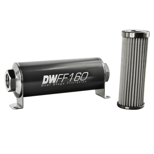 DeatschWerks Stainless Steel 10AN 100 Micron Universal Inline Fuel Filter Housing Kit (160mm) - Mammoth Racing -