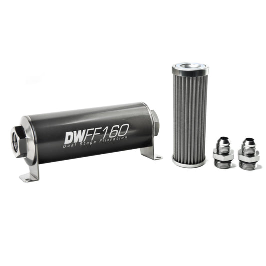 DeatschWerks Stainless Steel 8AN 100 Micron Universal Inline Fuel Filter Housing Kit (160mm) - Mammoth Racing -