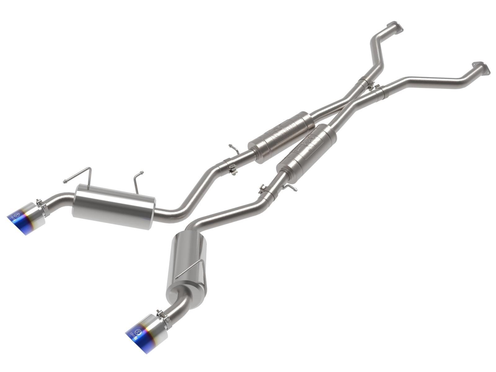 aFe Takeda 09-20 Nissan 370z 2-1/2 IN 304 Stainless Steel Cat-Back Exhaust System w/ Blue Flame Tip - Mammoth Racing -