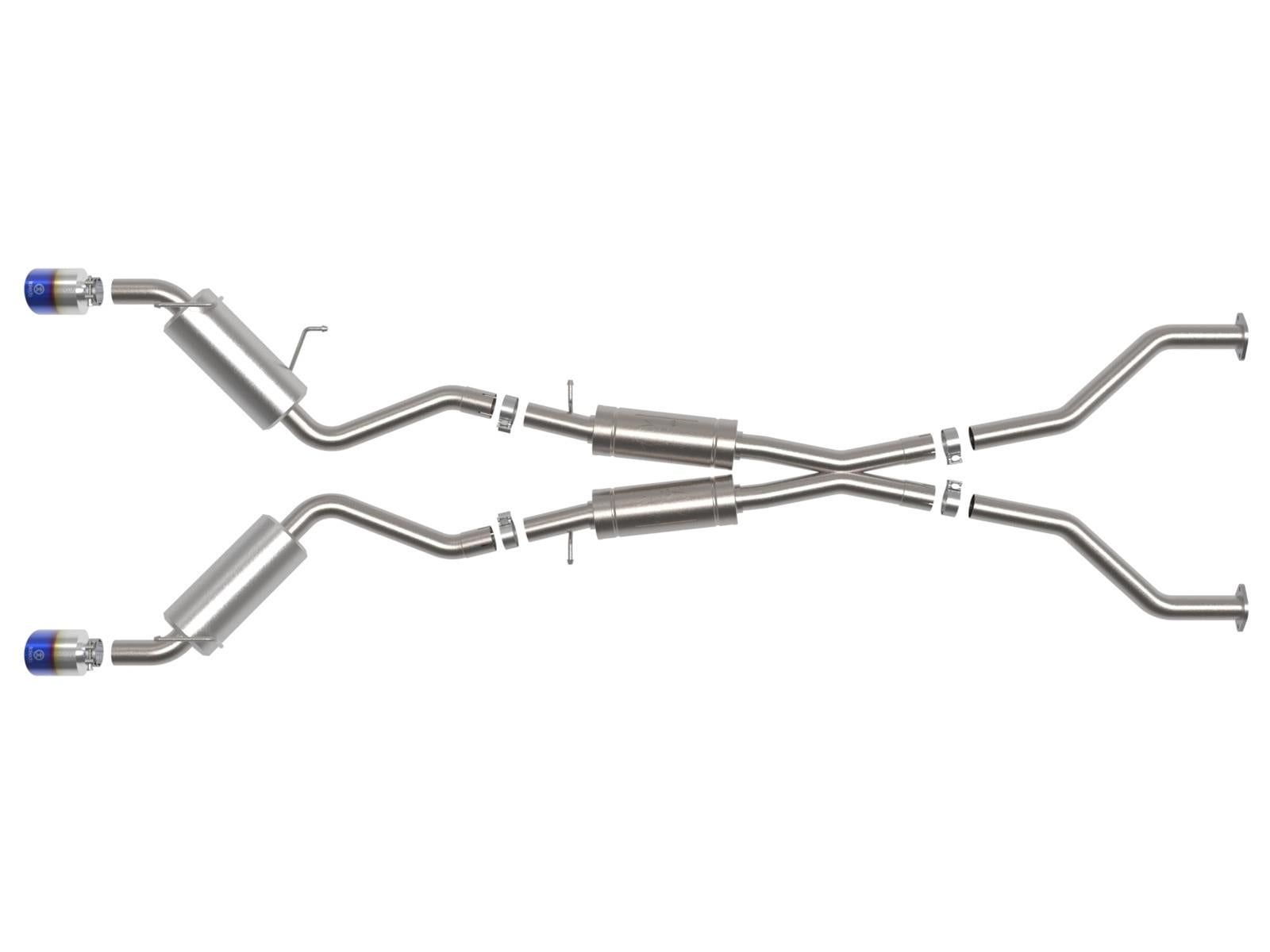 aFe Takeda 09-20 Nissan 370z 2-1/2 IN 304 Stainless Steel Cat-Back Exhaust System w/ Blue Flame Tip - Mammoth Racing -