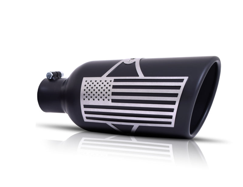 Gibson Patriot Series Rolled Edge Slash-Cut Tip - 5in OD/2.5-2.75in Inlet/12in Length - Blk Ceramic - Mammoth Racing -