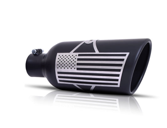 Gibson Patriot Series Rolled Edge Slash-Cut Tip - 5in OD/2.25-2.5in Inlet/12in Length - Blk Ceramic - Mammoth Racing -
