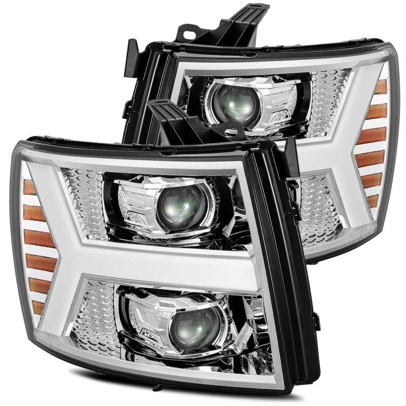 AlphaRex 07-13 Chevy 1500HD PRO-Series Proj Headlights Plank Style Chrome w/Activ Light/Seq Signal - Mammoth Racing -