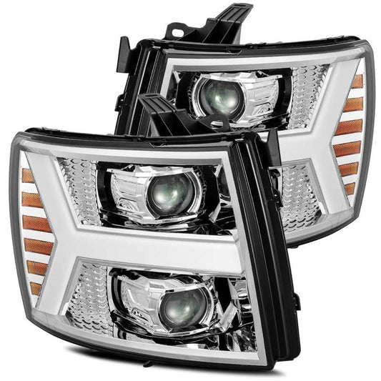 AlphaRex 07-13 Chevy 1500HD PRO-Series Proj Headlights Plank Style Chrome w/Activ Light/Seq Signal - Mammoth Racing -