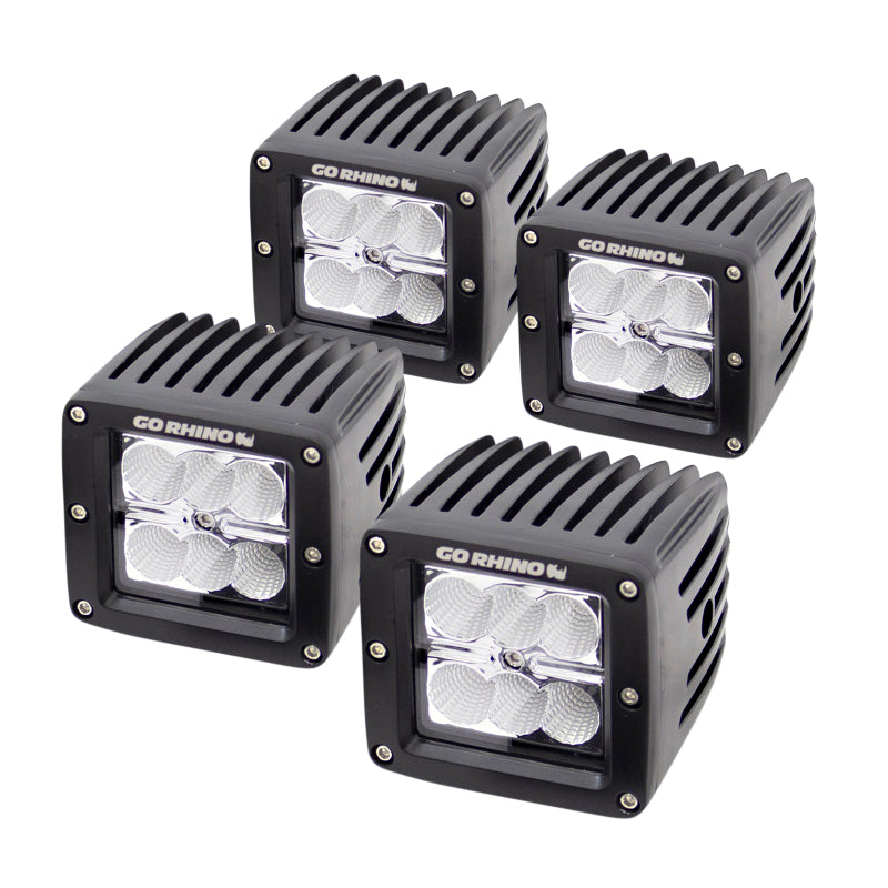 Go Rhino LED Lighting - Set of Four 3in LED Cube Lights Blk - Mammoth Racing -