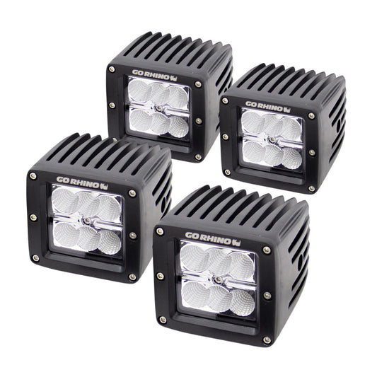 Go Rhino LED Lighting - Set of Four 3in LED Cube Lights Blk - Mammoth Racing -