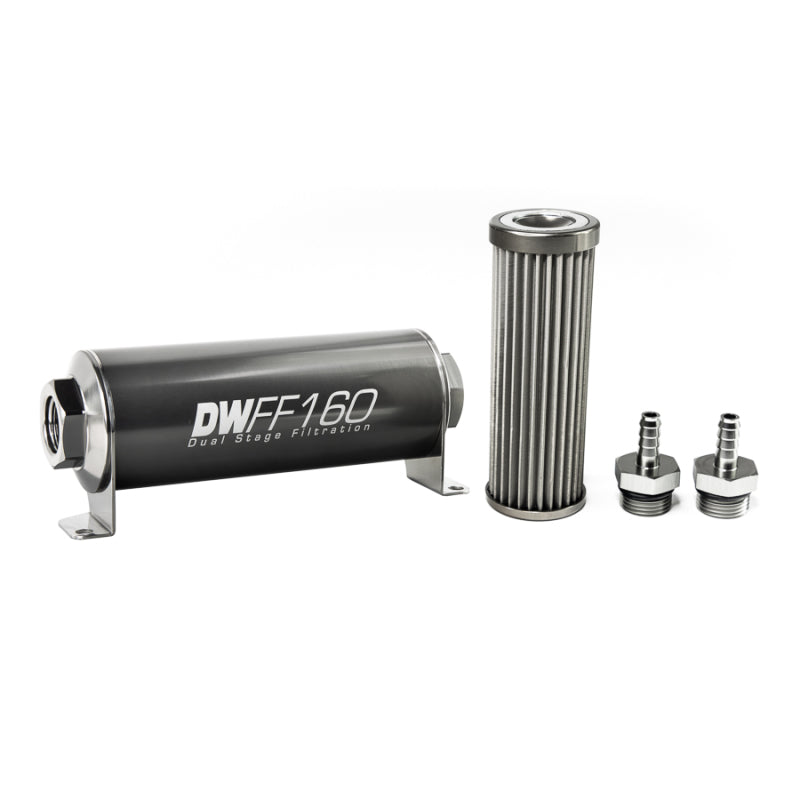 DeatschWerks Stainless Steel 5/16in 40 Micron Universal Inline Fuel Filter Housing Kit (160mm) - Mammoth Racing -