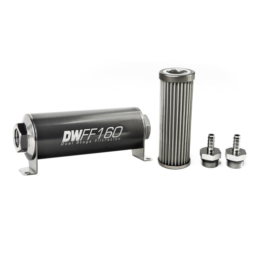 DeatschWerks Stainless Steel 5/16in 40 Micron Universal Inline Fuel Filter Housing Kit (160mm) - Mammoth Racing -
