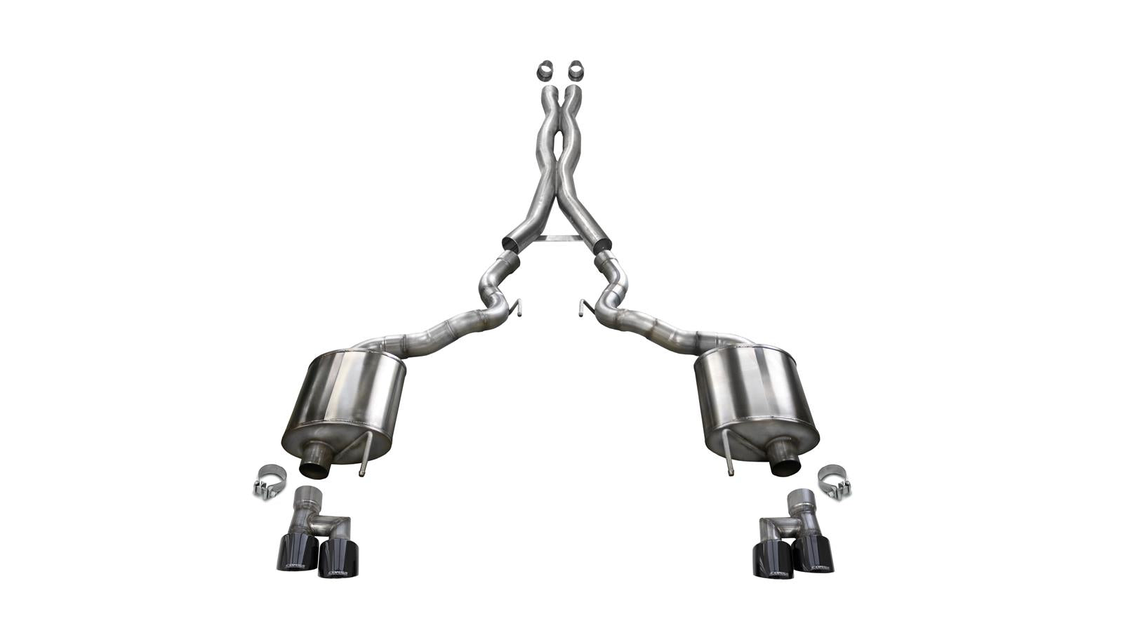 Corsa 18-20 Ford Mustang GT Convertible w/o Active Valves Sport Cat-Back w/ Black PVD 4in Tips - Mammoth Racing -