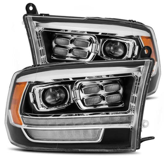 AlphaRex 09-18 Dodge Ram 1500HD PRO-Series Proj Headlight Plnk Style Blk w/Chrm Acc w/Seq Signal/DRL - Mammoth Racing -
