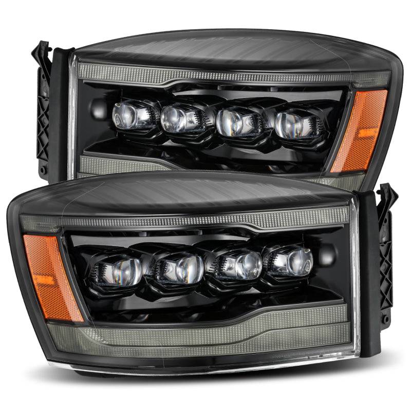 AlphaRex 06-08 Ram 1500HD NOVA LED Proj Headlights Plnk Style Alpha Blk w/Seq Signal/DRL/Amber LED - My Store