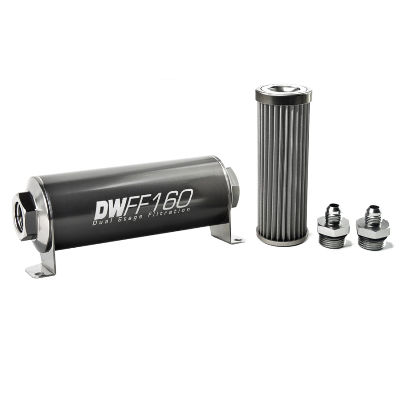 DeatschWerks Stainless Steel 6AN 40 Micron Universal Inline Fuel Filter Housing Kit (160mm) - Mammoth Racing -