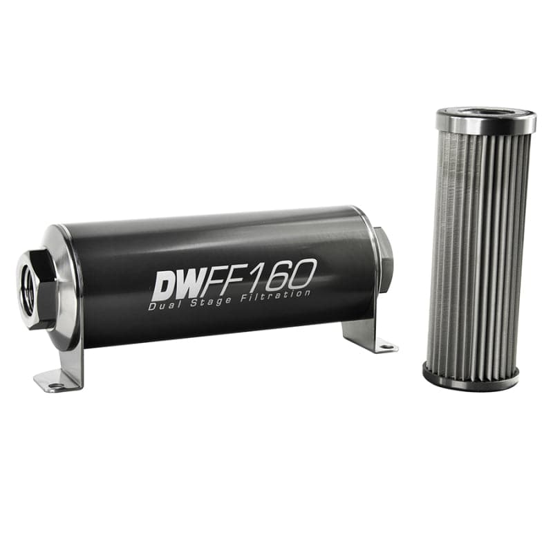 DeatschWerks Stainless Steel 8AN 10 Micron Universal Inline Fuel Filter Housing Kit (160mm) - Mammoth Racing -