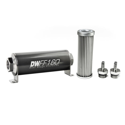 DeatschWerks Stainless Steel 5/16in 5 Micron Universal Inline Fuel Filter Housing Kit (160mm) - Mammoth Racing -