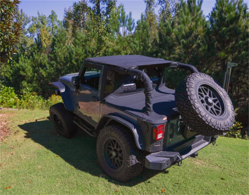 Bushwacker 07-18 Jeep Wrangler JK 4-Door Trail Armor Twill Flat Back Soft Top - Black - My Store