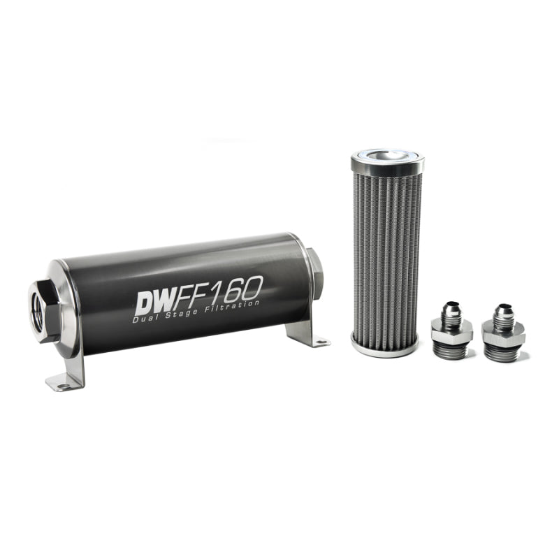 DeatschWerks Stainless Steel 6AN 100 Micron Universal Inline Fuel Filter Housing Kit (160mm) - Mammoth Racing -
