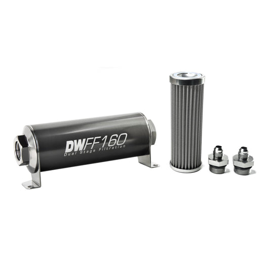DeatschWerks Stainless Steel 6AN 100 Micron Universal Inline Fuel Filter Housing Kit (160mm) - Mammoth Racing -