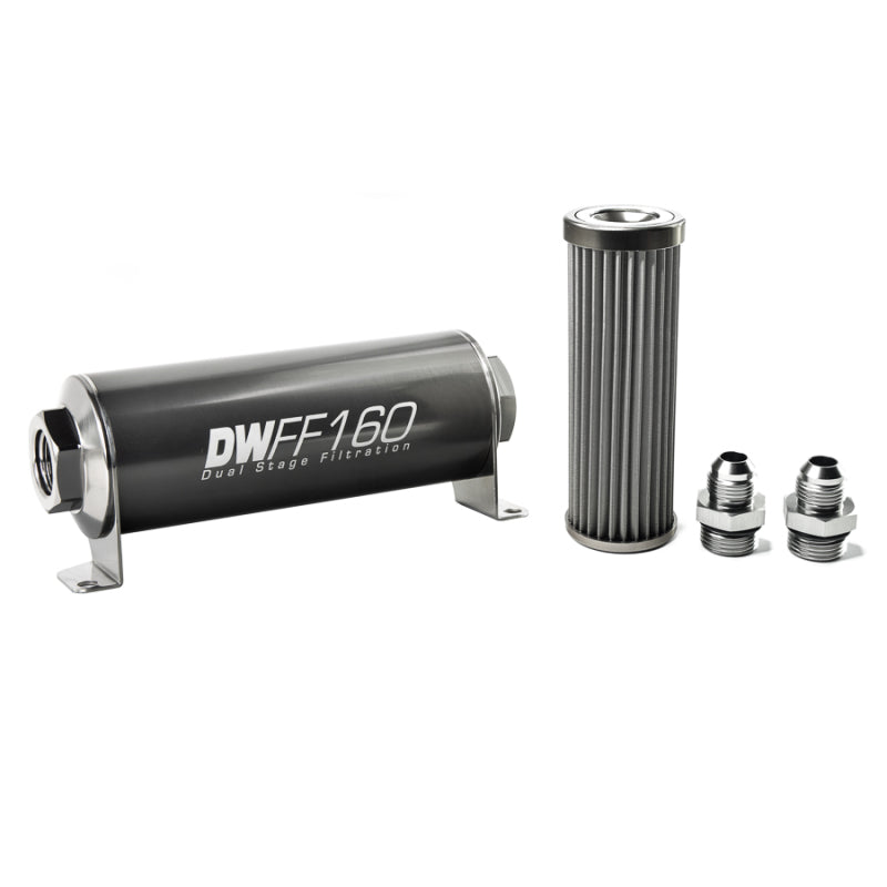DeatschWerks Stainless Steel 8AN 40 Micron Universal Inline Fuel Filter Housing Kit (160mm) - Mammoth Racing -