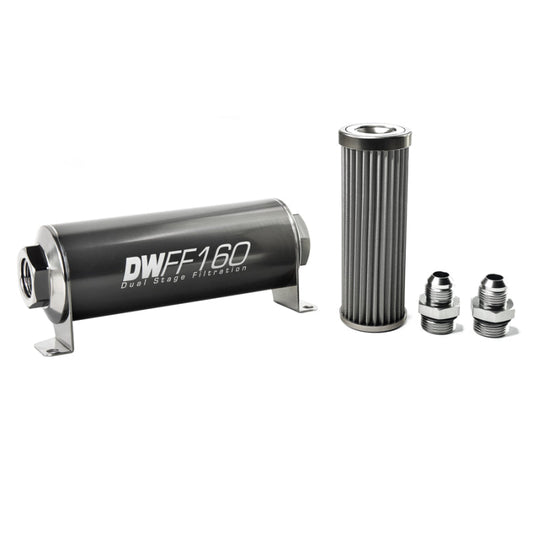 DeatschWerks Stainless Steel 8AN 40 Micron Universal Inline Fuel Filter Housing Kit (160mm) - Mammoth Racing -
